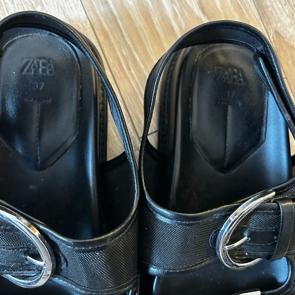 Zara Buckled Flat Mesh  Sandals - Black - Size 37 - Picture 6 of 6